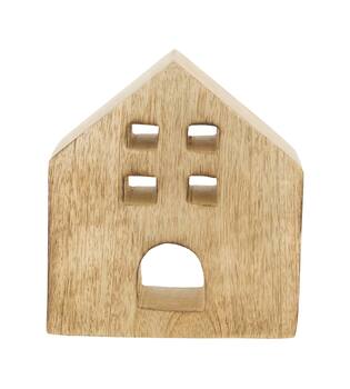 Statue house mango wood 13x3.5x15cm - Natural