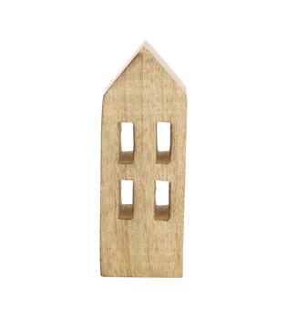 Statue house mango wood 6x3.5x18cm - Natural