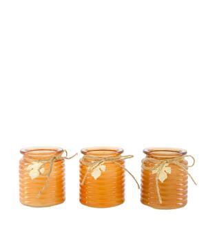 Candle cinnamon pie scent wax with glass 8x8x9cm - Orange