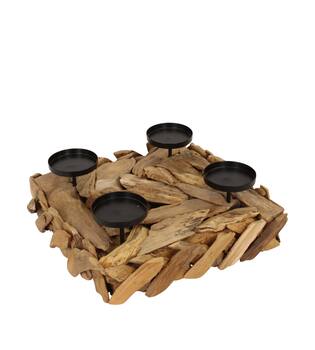 Pillar candle holder erosion wood 38x38x13cm - Natural