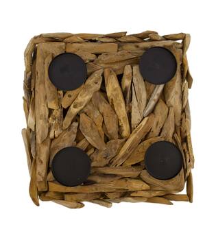 Pillar candle holder erosion wood 38x38x13cm - Natural