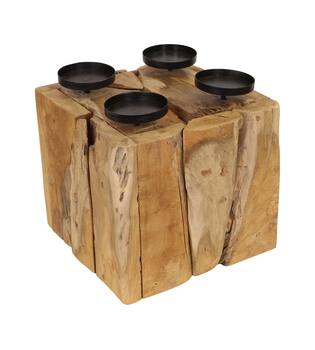 Pillar candle holder erosion wood 28x28x28cm