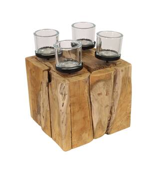 Pillar candle holder erosion wood 28x28x28cm