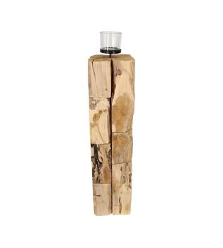 Pillar candle holder erosion wood 18x18x78cm - Natural