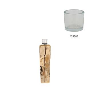 Pillar candle holder erosion wood 18x18x78cm - Natural