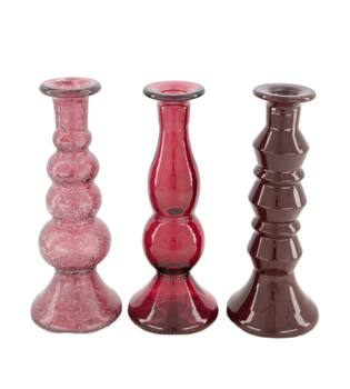 Dinnercandle holder recycled glass 9x9x22cm  - Pink