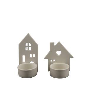 Tealight holder house porcelain 8.6x5.5x9cm  - White