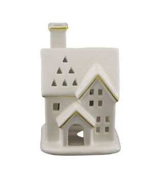 Tealight holder house porcelain 10x9.5x14.5cm - White