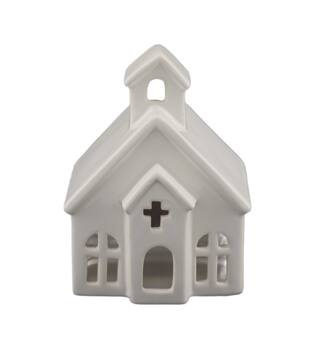 Tealight holder house porcelain 10.8x9x14.8cm - White