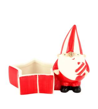 Tealight holder santa porcelain 12x8.3x9.5cm - Red