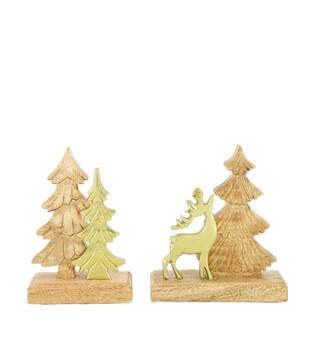 Figurine tree mango wood with metal 16x5x18cm  - Natural