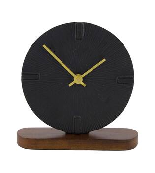 Clock mango wood base aluminium 16.5x5x17cm