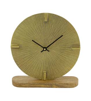 Clock mango wood base aluminium 20x5x21cm - Gold