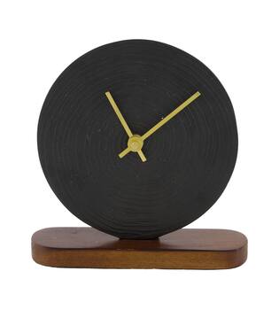 Clock mango wood base aluminium 16x5x16cm - Black