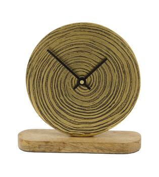 Clock mango wood base aluminium 16x5x16cm