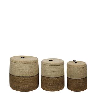 Basket round with lid seagrass 38x38x40cm  - Natural