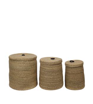 Basket round with lid seagrass 38x38x40cm  - Natural