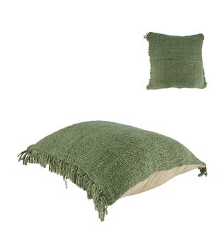 Cushion fringes recycled cotton 45x45x9cm - Green