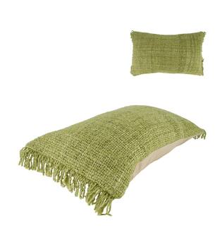 Cushion fringes recycled cotton 50x30x9cm - Green