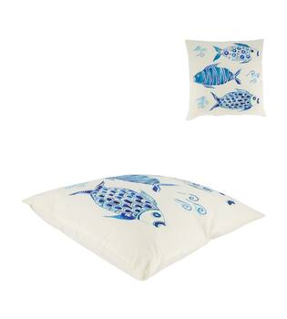 Cushion print fish canvas 45x45x8cm - Natural