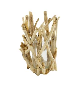 Lantern historic wood with glass 18x18x28cm - Cream