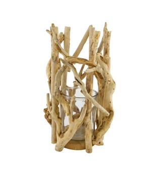 Lantern historic wood with glass 24x24x38cm - Cream