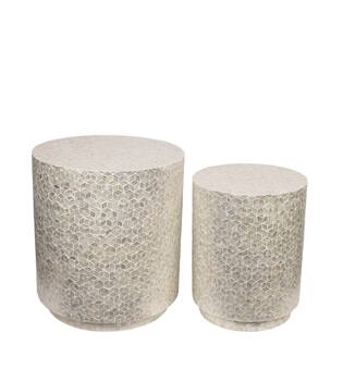 Side table round capiz  mdf 47x47x52cm  - White