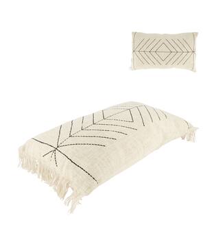 Cushion embroidery pattern cotton 30x50x9cm - Natural