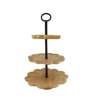 Etagiere scalloped mango wood 3 layers 38x38x60cm KD - Natural