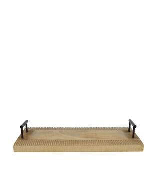 Tray rectangular with metal handle mango wood 37x18x6cm - Natural