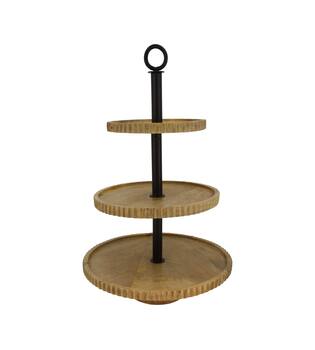 Etagiere round mango wood 3 layers 38x38x60cm KD - Natural