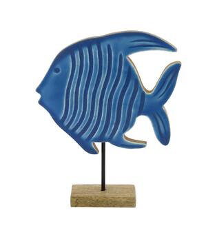 Statue fish mango wood 17x5x21cm - Blue