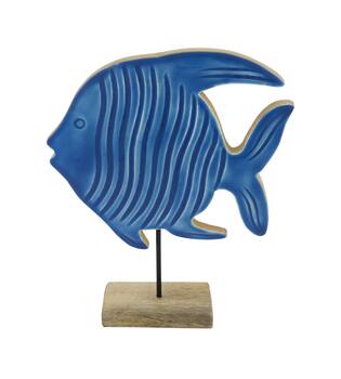 Statue fish mango wood 21x6x25cm - Blue