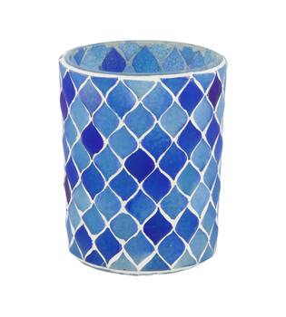 Tealight holder glass 8x8x10cm - Blue