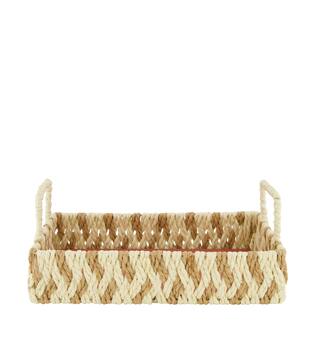 Tray rectangular paper rope with handle 28x18x11cm