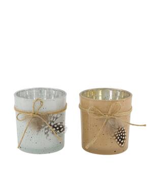 Tealight holder glass 7.3x7.3x8cm  - Multi