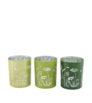Tealight holder glass 7x7x8.5cm  - Green