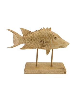 Statue fish albizia wood 38x11x28cm - Natural