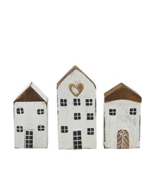 House albizia wood 16x3x12cm 3pc - White