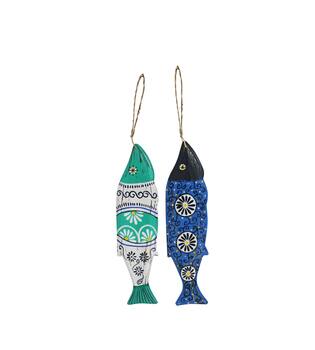Hanger fish albizia wood 38x2x10cm  - Blue