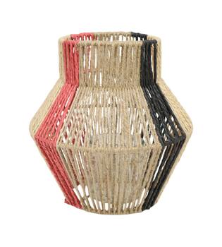 Lantern stripes paper rope with glass 28x28x28cm