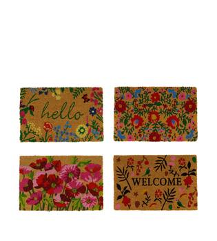 Mixed doormat coco flowers on pallet 58x38x1.5cm - Multi