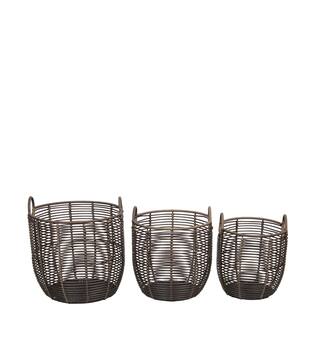 Basket round pp wire nature 38x38x35cm S/3