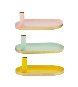 Dinnercandle holder oval metal 24x11x9cm  - Multi