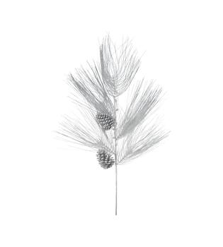 Branch pine needle with pine cones artificial 117x30x5cm - Silver