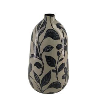 Bottle black leaf metal with print 22.5x22.5x38cm