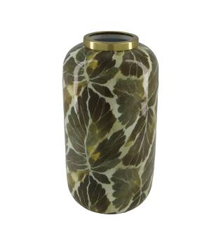 Bottle green leaf metal with print 17x17x31.5cm - Green