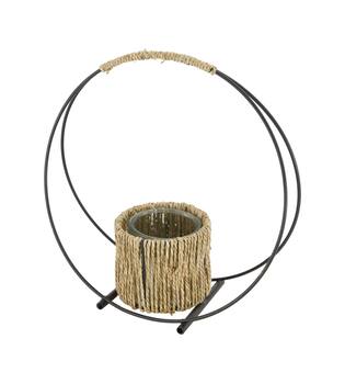 Tealight holder grass with glass 28x11x28cm - Natural