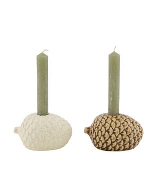 Dinnercandle holder pinecone ceramic 11.5x8.5x6.5cm - Multi