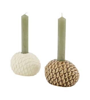 Dinnercandle holder pinecone ceramic 11.5x8.5x6.5cm - Multi